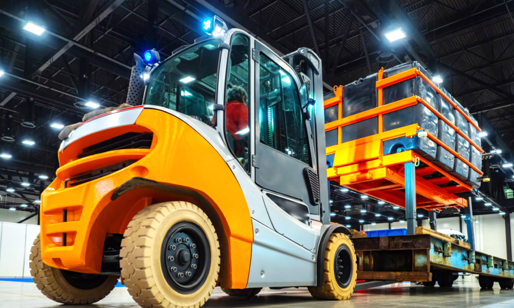 Forklift in Warehouse Lifting Freight Image